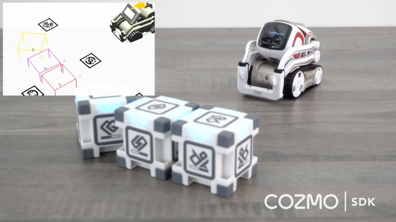 Cozmo, and a visualization of what Cozmo sees via the SDK.